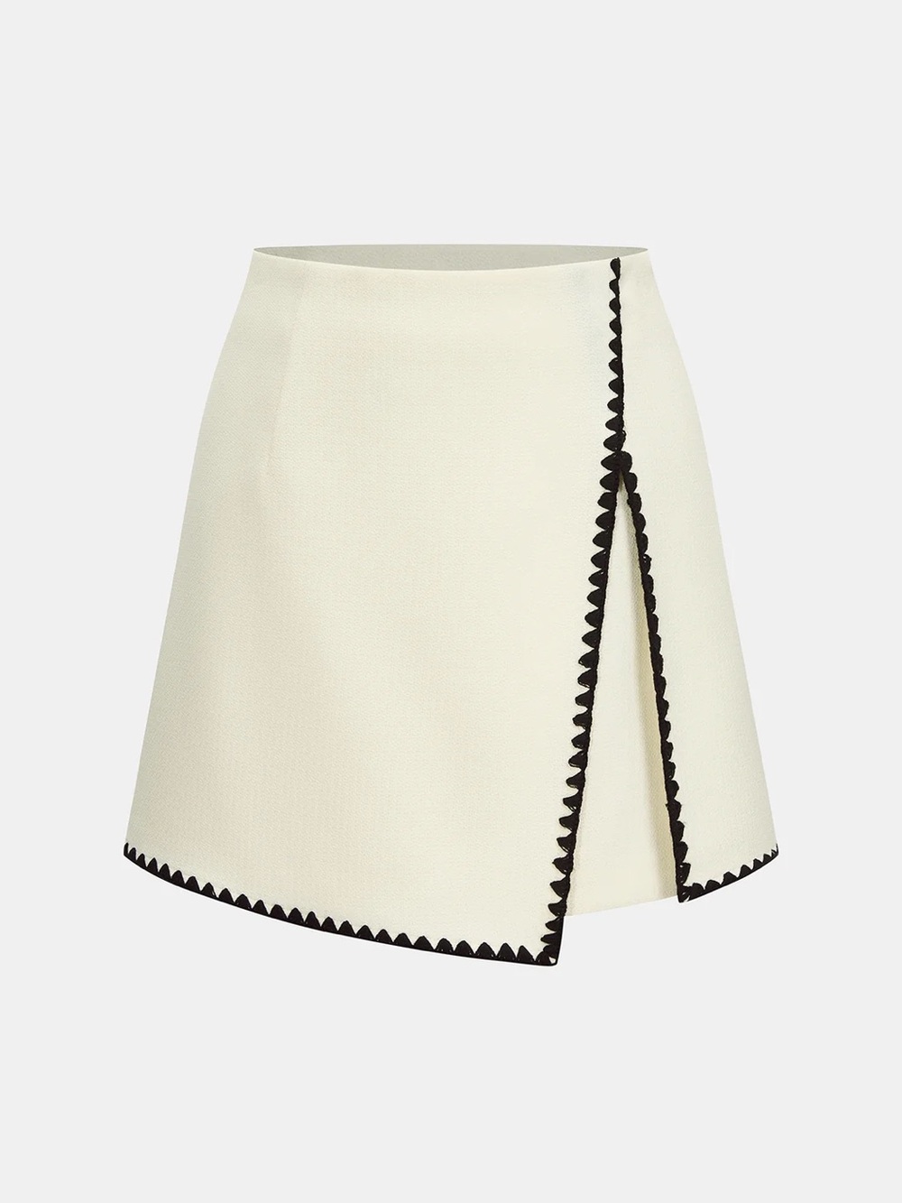 25 Scalloped Trim Asymmetrical Mini Skirt